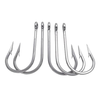 Saltwater Tuna Hooks– Stainless Steel Forged Ringed Extra Strong Big Game Fishing Hook for Giant Shark Salmon, Size 2/0-13/0 - size: 2/0#-5pcs