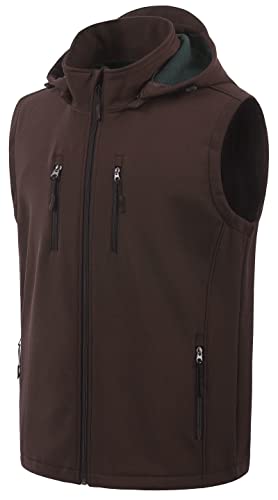 CREATMO US Men's Casual Lightweight Warm Thin Outerwear Vest Windbreaker Sleeveless Jacket With Removable Hood - color: Brown, size: Small