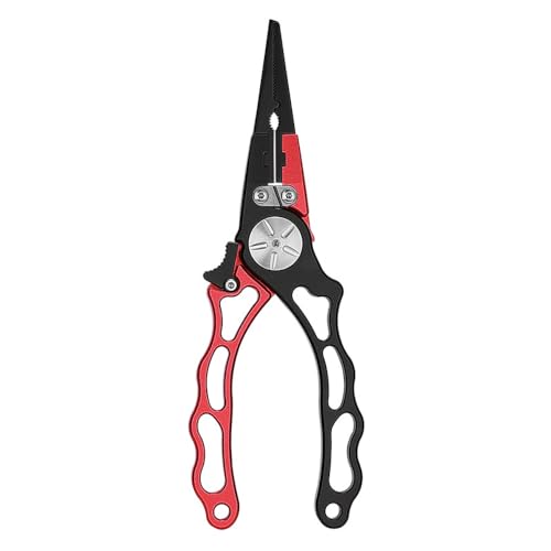 Aluminum Alloy Fishing Pliers Hook Remover LINE Cutters with Sheath and Lanyard for Fishing PE Nylon Carbon LINE (Red and Black) - color: Red and Black