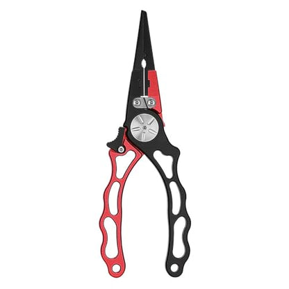 Aluminum Alloy Fishing Pliers Hook Remover LINE Cutters with Sheath and Lanyard for Fishing PE Nylon Carbon LINE (Red and Black) - color: Red and Black