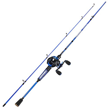 One Bass Fishing Rod Reel Combo, Baitcasting Fishing Pole with Graphite 2Pc Blanks - size: 7'0" Med Heavy - 2Pcs, style: Blue - Right Handed