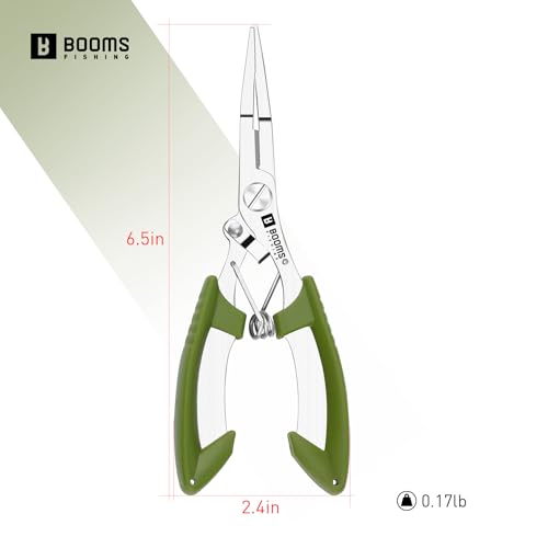 Booms Fishing H01 Small Fishing Pliers Scissors Braid Cutters Stainless Steel Fishing Tools Split Ring Pliers Hook Remover - color: Green