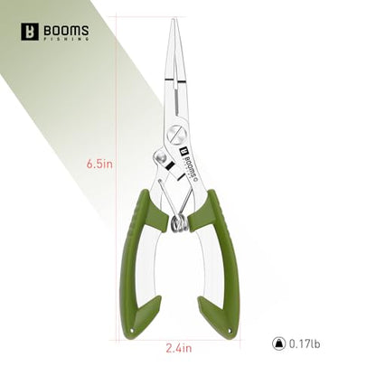 Booms Fishing H01 Small Fishing Pliers Scissors Braid Cutters Stainless Steel Fishing Tools Split Ring Pliers Hook Remover - color: Green