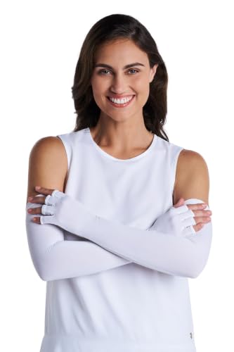 Coolibar Long Fingerless UV Sun Gloves - UPF 50+ Sun Protection - Perpetua - color: White, size: Medium