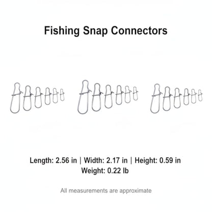 100-Pack Fishing Snap Connectors, Stainless Steel Lure Snaps for Quick Tackle Swapping, Assorted Sizes Saltwater and Freshwater Terminal Tackle Accessories - size: 2.56 x 2.17 x 0.59"