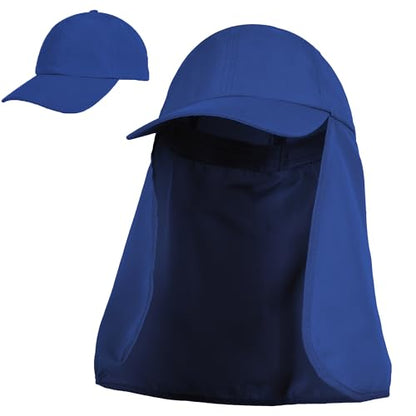 Tirrinia Wide Brim Sun Hat with Neck Flap for Men & Women, Breathable Hiking Fishing Safari Hat, Outdoor UV Protection Cap - color: Navy