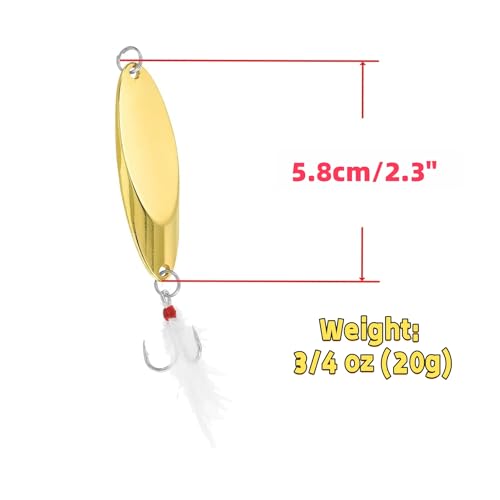 Fishing Spoons Fishing Lures Hard Metal Spinner Baits Reflective Casting Spoon Treble Hooks Jigs for Freshwater Saltwater，5 PCS with Box - color: Golden, size: 3/4oz
