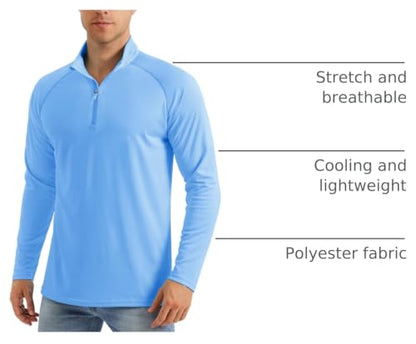 MAGCOMSEN Men's Long Sleeve Sun Shirts UPF 50+ Tees 1/4 Zip Fishing Running Rash Guard Athletic T-Shirts - color: Blue, size: Medium