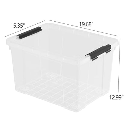 4 Pack 50 Quart Clear Plastic Storage Bins with Lids and Wheels, Large Stackable Latching Container Boxes for Clothes, Bedding, Garage Organization - size: 50 Quart
