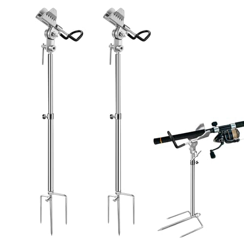 2 Pack Fishing Rod Holder for Bank Fishing, 360 Rotation Multifunctional Stainless Steel Fishing Rod Holder for Ground，Suitable for Shore Fishing scenarios
