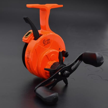 Inline Ice Fishing Reel, Lightweight Graphite Body and Spool, Instant Anti-Reverse, 2.5:1 Gear Ratio, Sensitive Trigger System for One-Handed Operation, Hardwater Fishing for Beginners - color: Glacier Orange - Right Hand