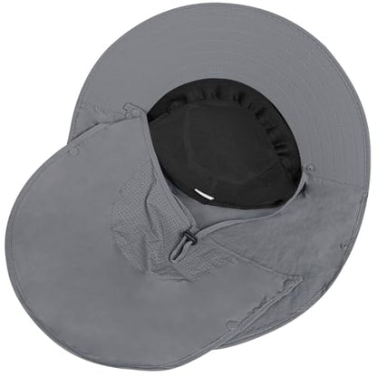 Rosoz Sun Hat for Men Women with Neck Flap,Wide Brim UPF50+ Fishing Hat with Detachable Face Cover Outdoor Sun Protection Hat - color: 1pack-dark Grey