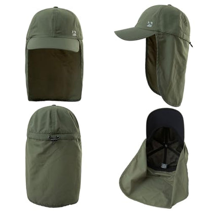 TOP-EX L/XL/XXL UV50+ Waterproof Neck Flap Baseball Sun Cap - color: Olive Green, size: XX-Large