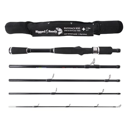 Rigged and Ready Travel Fishing Rucksack Rod 6’ 182 cm. Compact Length 15.5’ 40 cm