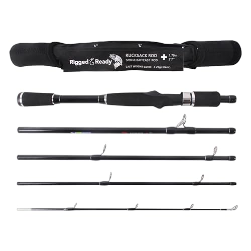 Rigged and Ready Travel Fishing Rucksack Rod 6’ 182 cm. Compact Length 15.5’ 40 cm