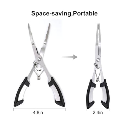 Fishing Pliers Hook Remover Tool, Stainless Steel Fishing Needle Nose Pliers Saltwater Freshwater, Fish Dehooker Plyers with Lanyard, Fish Multitool Gear with Braided Line Cutter