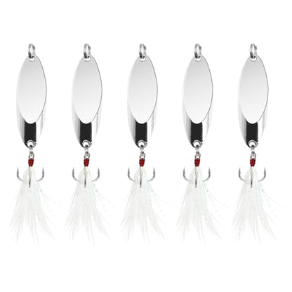 Fishing Spoons Fishing Lures Casting Spoon Metal Jig Lure Trout Lures for Freshwater/Saltwater, Reflective Spoons Bait with Treble Hooks Fishing Tackle 5 Pcs - color: Sliver (5pcs), size: 11/16oz