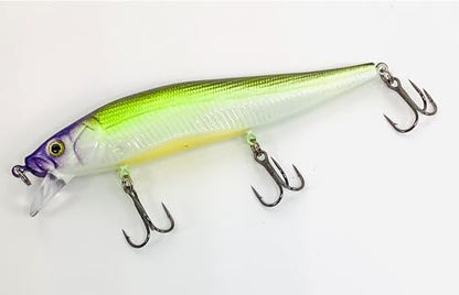 Luck E Strike STX Jerkbait, 4.5 Inch Suspending Hydrodynamic Fishing Lure, Made in The USA - color: Purple Green Apple