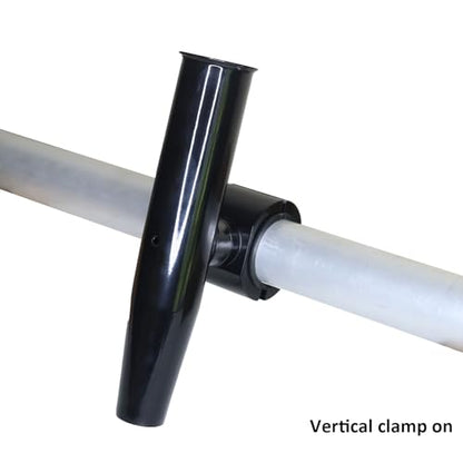 2 PCS T-Top Rod Holder Single Aluminum clamp on fit 1.5",1.875",2" inch Horizontal or Vertical Fishing Boat Tower/Leaning Post/Rail - color: Black