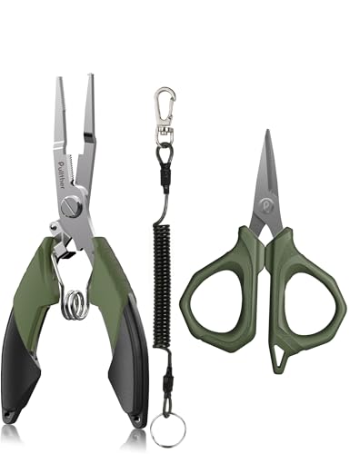 Fishing Tools Kit, Fishing Pliers,Fishing Scissors, Fishing Line Cutter for Braided Fishing Line,Fishing Gear with Lanyard - color: 6.5"Fishing Pliers Green