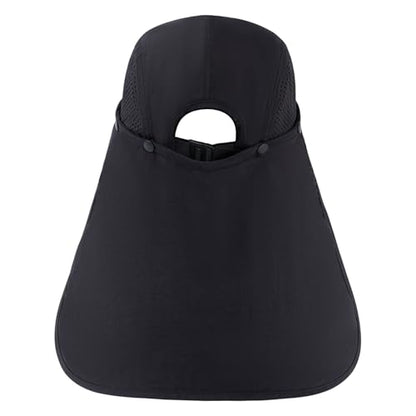 BASSDASH UPF 50+ Foldable Fishing Hat Baseball Cap with Removable Neck Flap Portable for Men Women Golf Hiking - color: Black With Foldable Brim