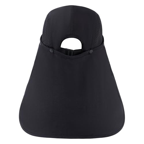 BASSDASH UPF 50+ Foldable Fishing Hat Baseball Cap with Removable Neck Flap Portable for Men Women Golf Hiking - color: Black With Unfoldable Brim