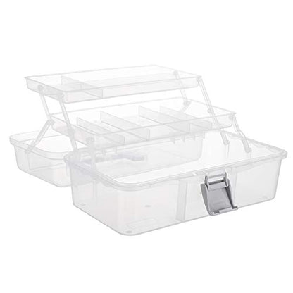 Tosnail 12-Inch 3 Layers Plastic Craft Organizer Box Storage Container First Aid Carrying Case for Sewing, Painting, Arts - Clear