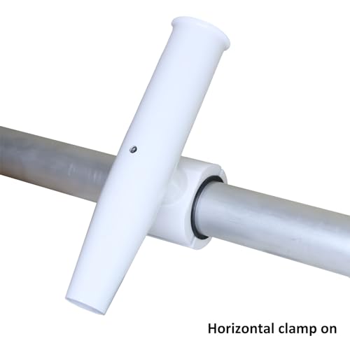 2 PCS T-Top Rod Holder Single Aluminum clamp on fit 1.5",1.875",2" inch Horizontal or Vertical Fishing Boat Tower/Leaning Post/Rail - color: White