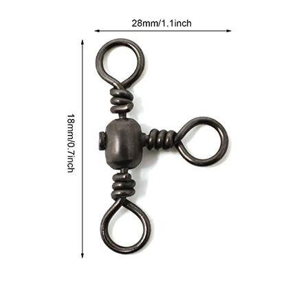 Honbay 30PCS 3# Cross Line Barrel Stainless Steel Swivels 3 Way Swivel Fishing Crossline Swivels Three Way Fishing Swivels Fishing Tackle Fishing Rig Saltwater Freshwater T-Turn Fishing Line Connector
