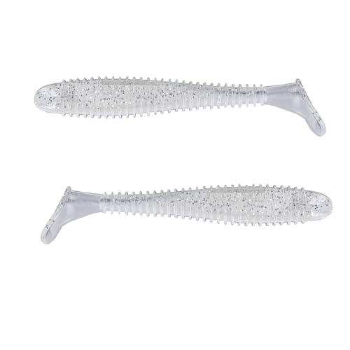 Moose Baits 3.8” Paddle Swimmer Soft Plastic Baits – Bass Fishing Lures - Soft Lure Bass, Durable Plastic Bait Swimmer for Freshwater Bass (6 Pack) - color: Pearl Sparkle