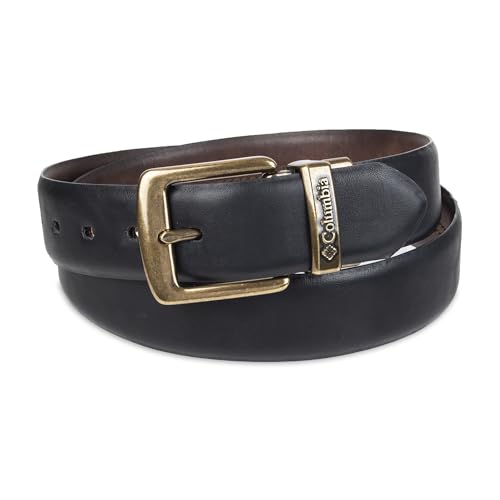 Columbia Men's 2-in-1 Reversible Casual Leather Belt – Versatile Everyday Style, Dual-sided Strap - color: Brown/Black Stretch, size: Medium (34-36)
