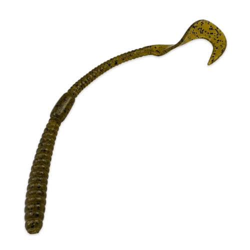 5.5" Pulse Slim Worm Soft Lure for Bass Fishing, Slim Profile Salt Infused Responsive Curl Tail with Ribbed Body & Reinforced Hook Section, 12 Pack - color: Green Pumpkin