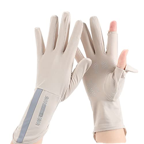 Mens Women Driving Gloves Summer UV Sun Protection Gloves Non-Slip Touchscreen Ice-Silk Sunblock Gloves for Cycling Riding - color: Extended Beige