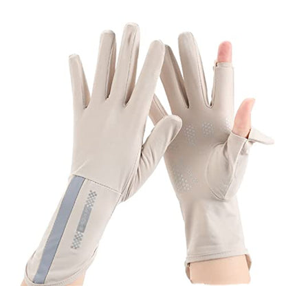 Mens Women Driving Gloves Summer UV Sun Protection Gloves Non-Slip Touchscreen Ice-Silk Sunblock Gloves for Cycling Riding - color: Extended Beige