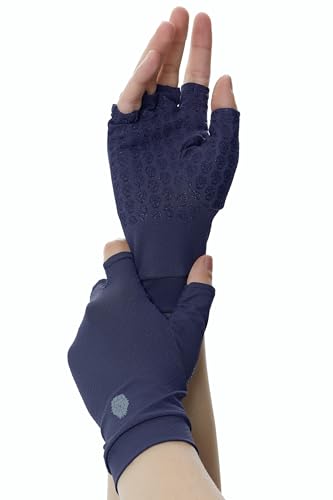Men's Women's SPF Fingerless Gloves Mittens Sun Protection Unisex Driving Gloves UPF 50+ With Silicone Gel - color: Navy, size: X-Large