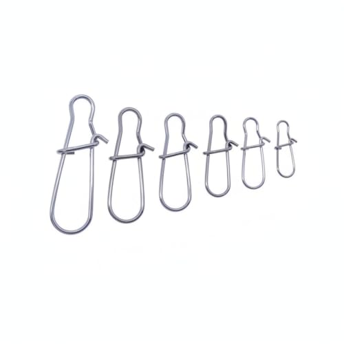 Gourd-Shape Stainless Steel Lure Snaps, Silver Finish Quick-Change Connectors for Saltwater and Freshwater Fishing Tackle (100-Pack Assorted Sizes) - size: 2.17 x 1.77 x 0.59"