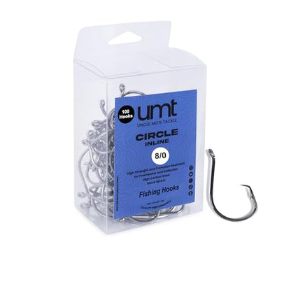 UMT - 100 Pack Inline Fishing Circle Hooks Sizes 4/0 6/0 8/0 Black Nickel High Carbon Steel Superior Terminal Tackle Saltwater and Freshwater - size: 8/0 - 100pcs