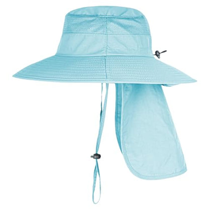 Sun Hats for Men Women Fishing Hat UPF 50+ Breathable Wide Brim Bucket Hats Summer UV Protection Safari Hat with Neck Flap - color: Blue