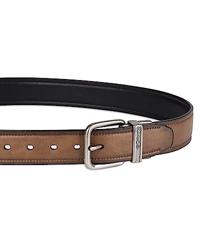 Columbia Men's 2-in-1 Reversible Casual Leather Belt – Versatile Everyday Style, Dual-sided Strap - color: Tan/Black Stretch, size: Small (30-32)