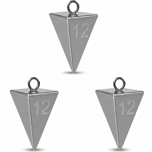 Pyramid Sinkers for Surf Fishing – Lead Fishing Weights, No-Roll Bottom Hold - style: 12oz-3pcs