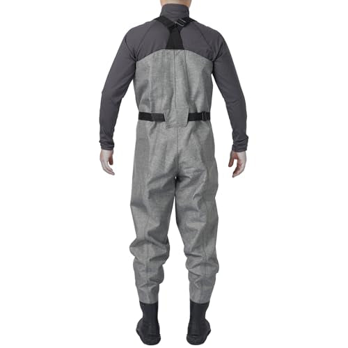 BASSDASH 3D Boot Foot Game Wader Ultra High Strength Nylon PVC Fishing Hunting Chest Waders for Men - color: Heather Grey