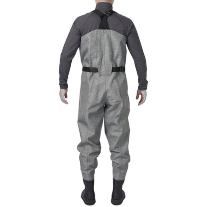 BASSDASH 3D Boot Foot Game Wader Ultra High Strength Nylon PVC Fishing Hunting Chest Waders for Men - color: Heather Grey