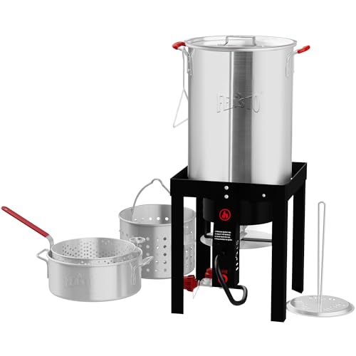 Feasto 30 Qt Turkey Fryer with Basket & 10QT Fish Fryer Kit | 50,000 BTU Outdoor Propane Burner, Multi-use outdoor cooker, for Lobster, Crab, Crawfish, Shrimp Boiling and Frying - size: 30 qt & 10 qt