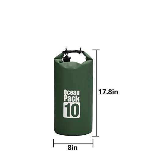 Dry Sack/Floating Waterproof Bag 2L/5L/10L/20L/30L for Boating, Kayaking, Hiking, Snowboarding, Camping, Rafting, Fishing and Backpacking - color: Dark Green, size: 10L