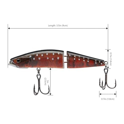 BASSROCK Minnow Swimbait Bass Trout Fishing Lure with Movable Lip Hard Bait 3.5” 1/2oz - color: Red Char