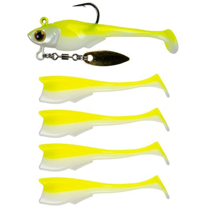 6th Sense – Pecos Underspin Crappie Fishing Lure Kit with 1/8 oz Jig Head and 2 in Swimbaits - color: Chartreuse Minnow, style: Willow Blade