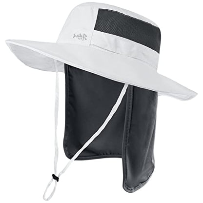BASSDASH UPF 50+ Sun Fishing Hat Water Resistant with Detachable Neck Flap - color: White