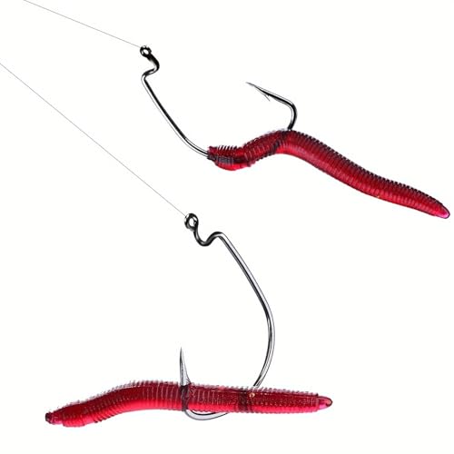 100PCS Scented Soft Fishing Lures, Realistic Red Worm Artificial Bait Freshwater Saltwater Fishing Tackle for Bass Trout Carp, 100PCS