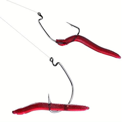 100PCS Scented Soft Fishing Lures, Realistic Red Worm Artificial Bait Freshwater Saltwater Fishing Tackle for Bass Trout Carp, 100PCS