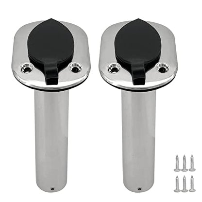 ISURE MARINE 2PCS Boat Stainless Steel Polished Fishing Rod Holder Flush Mount 15/30/90 Degree Casting Flange with Rubber Cap, Liner, Gasket PVC Cap and Inner Tube for Marine Yacht Kayak - color: 2pcs 15°